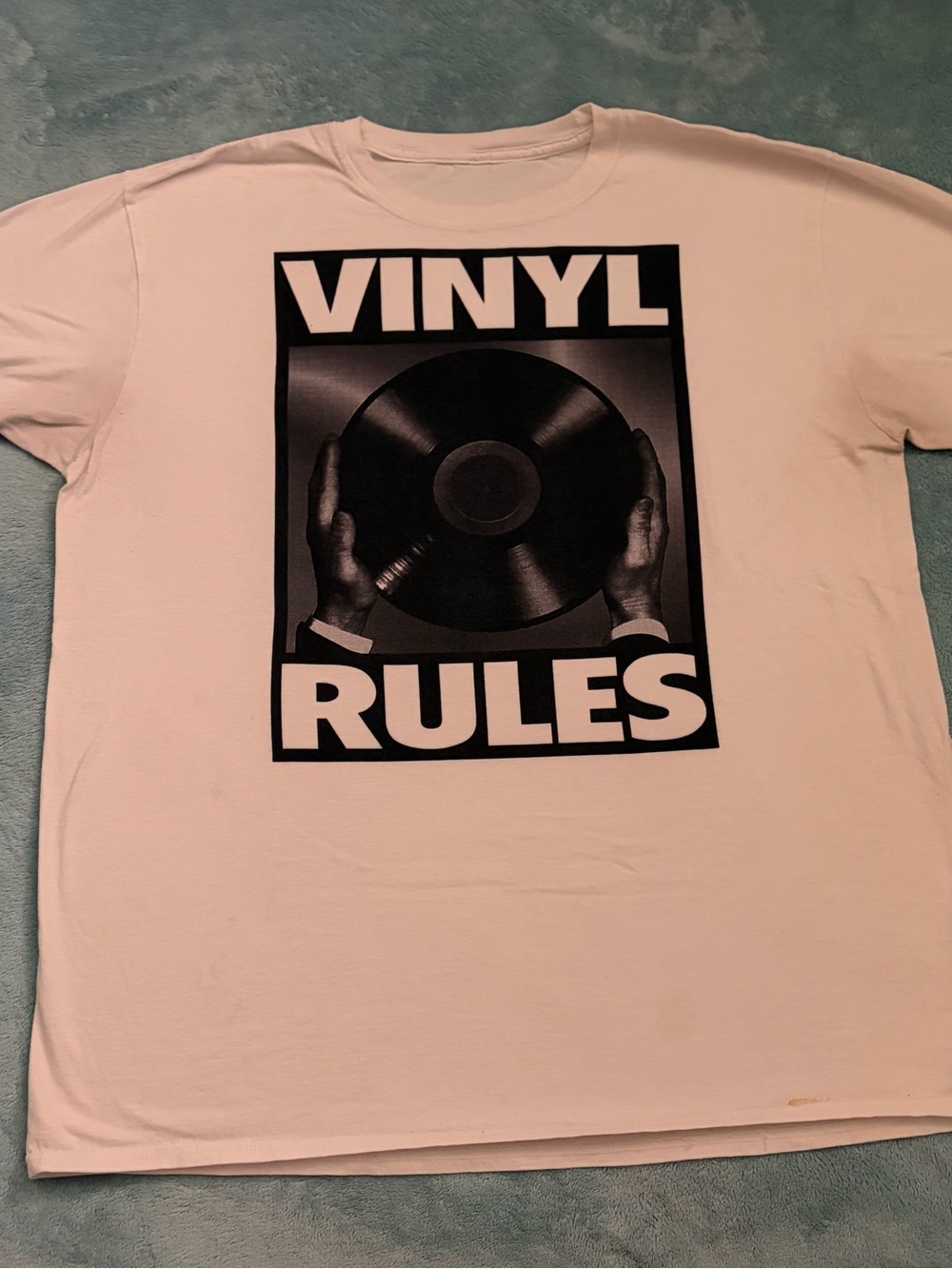 Vinyl Clothing Co - Vinyl Rules with Black Vinyl Record Graphic - White-ish XL